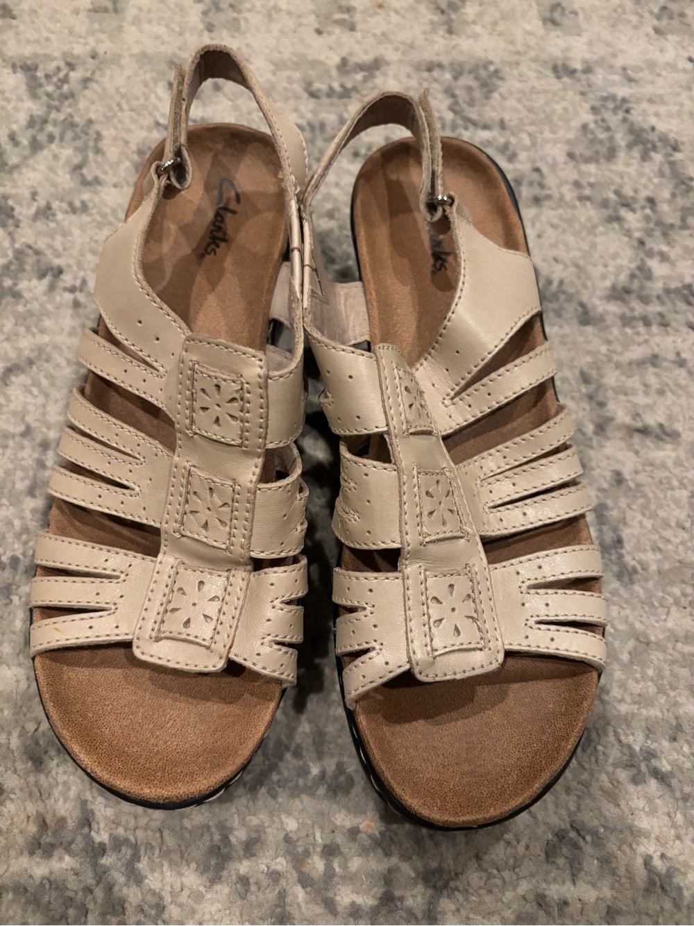 Clarks Women's Cream Leather Slingback Fisherman Sandals
